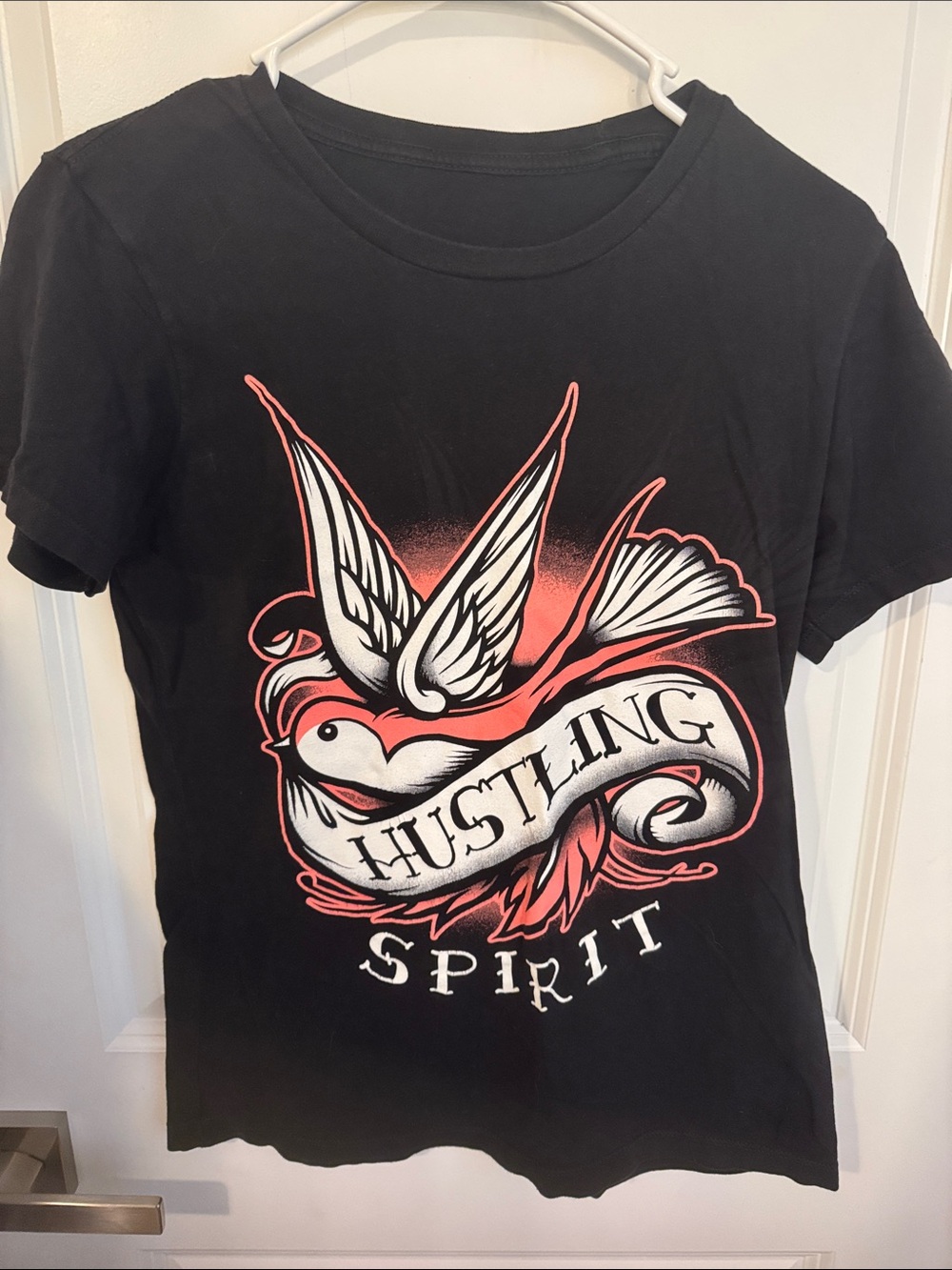 Hustling Spirit Graphic Tee - Black with Coral Accent